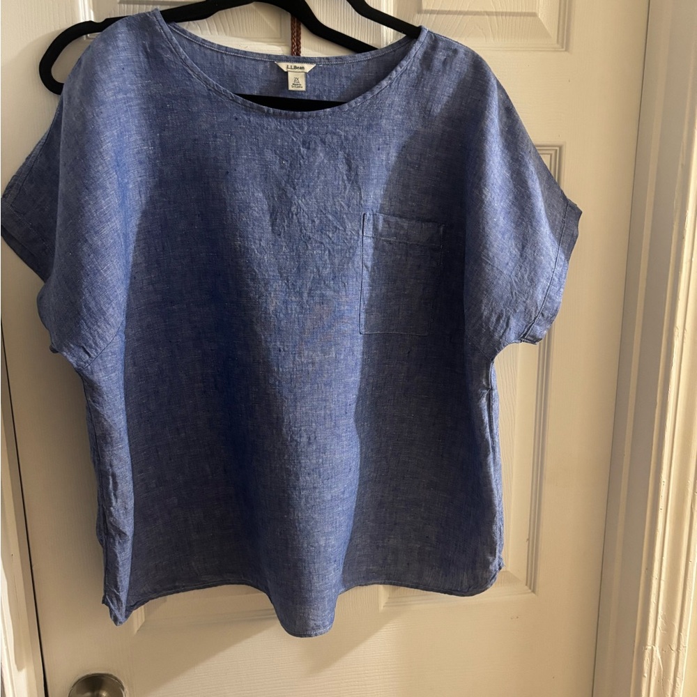 L.L. Bean Light Blue Linen Blouse